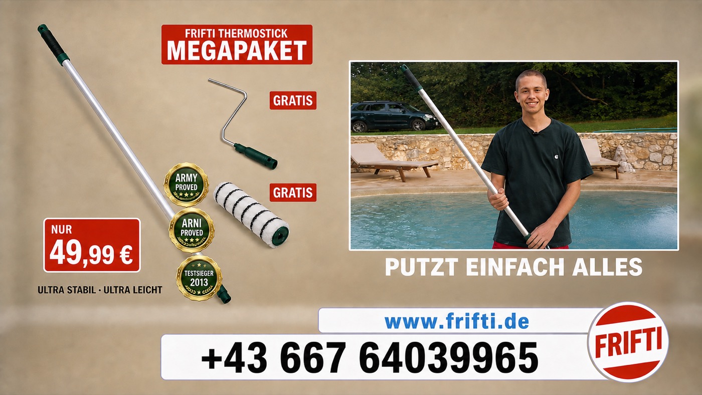 Frifti Thermostick Megapaket: Aluminiumstab, Rollenhalter und Malerrolle als Gratis-Zugaben, Preisschild 49,99 Euro